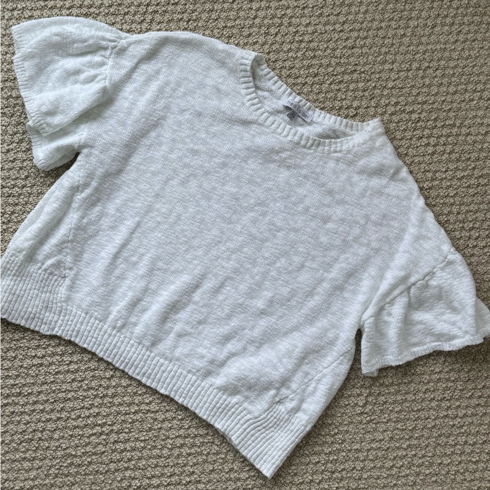 Anthro Fred and Sibel flutter sleeve cotton sweater, small